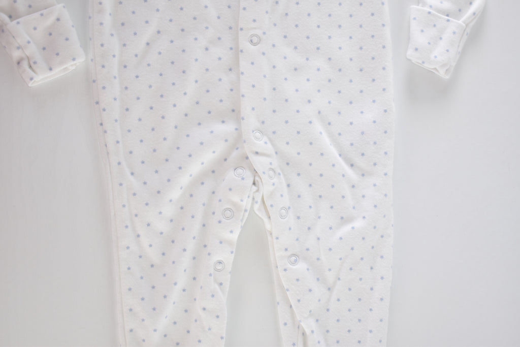 White cotton sleepsuit with blue stars