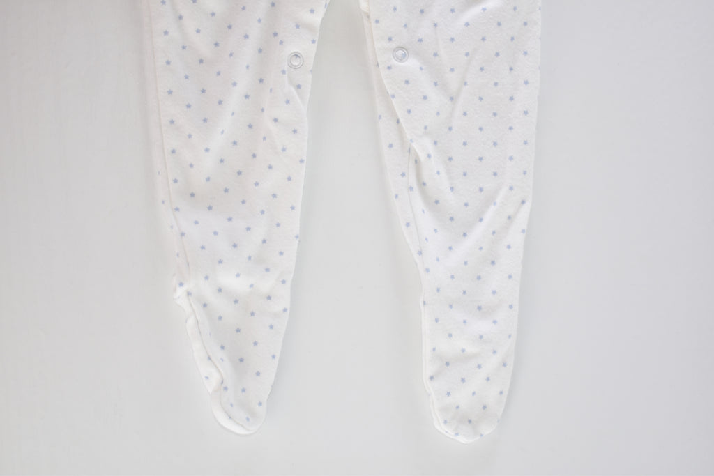 White cotton sleepsuit with blue stars