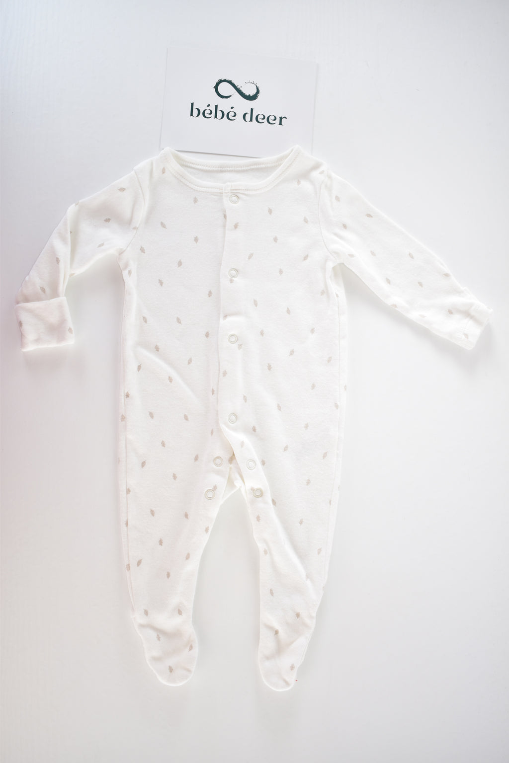 White leaf print cotton sleepsuit