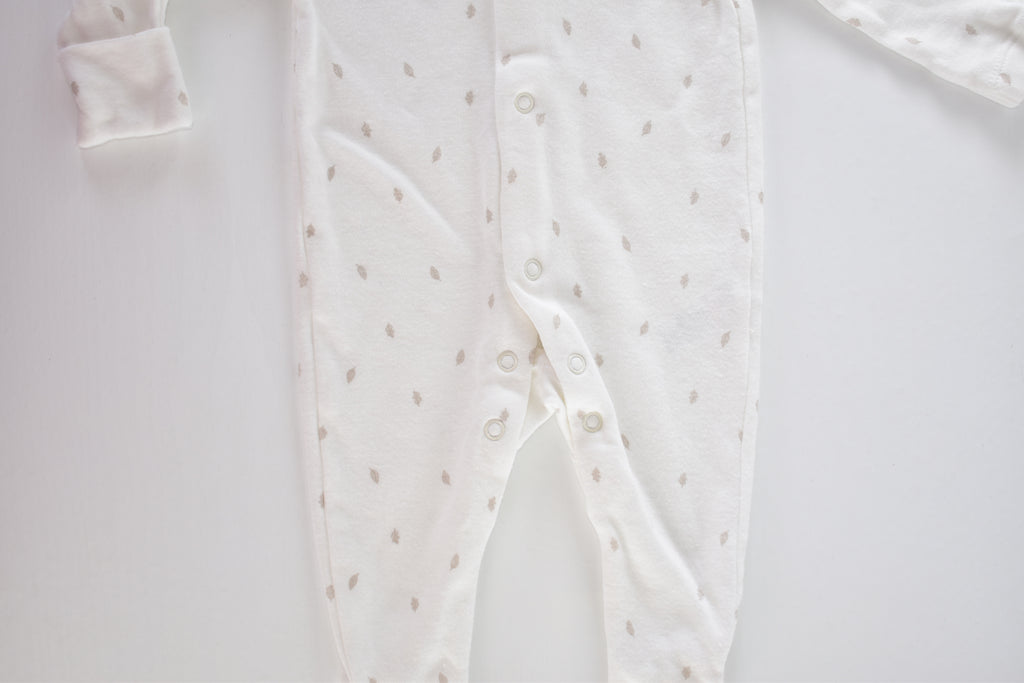 White leaf print cotton sleepsuit