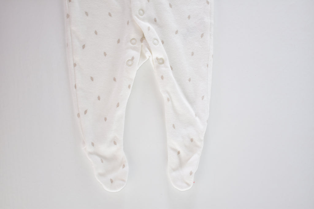 White leaf print cotton sleepsuit