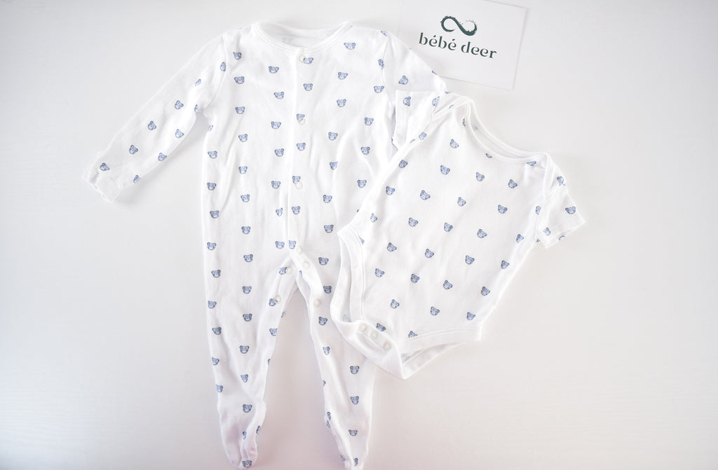 Blue bear bodysuit and sleepsuit set