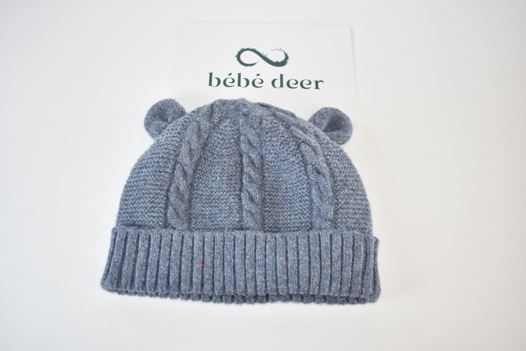 Grey bear ears knitted hat