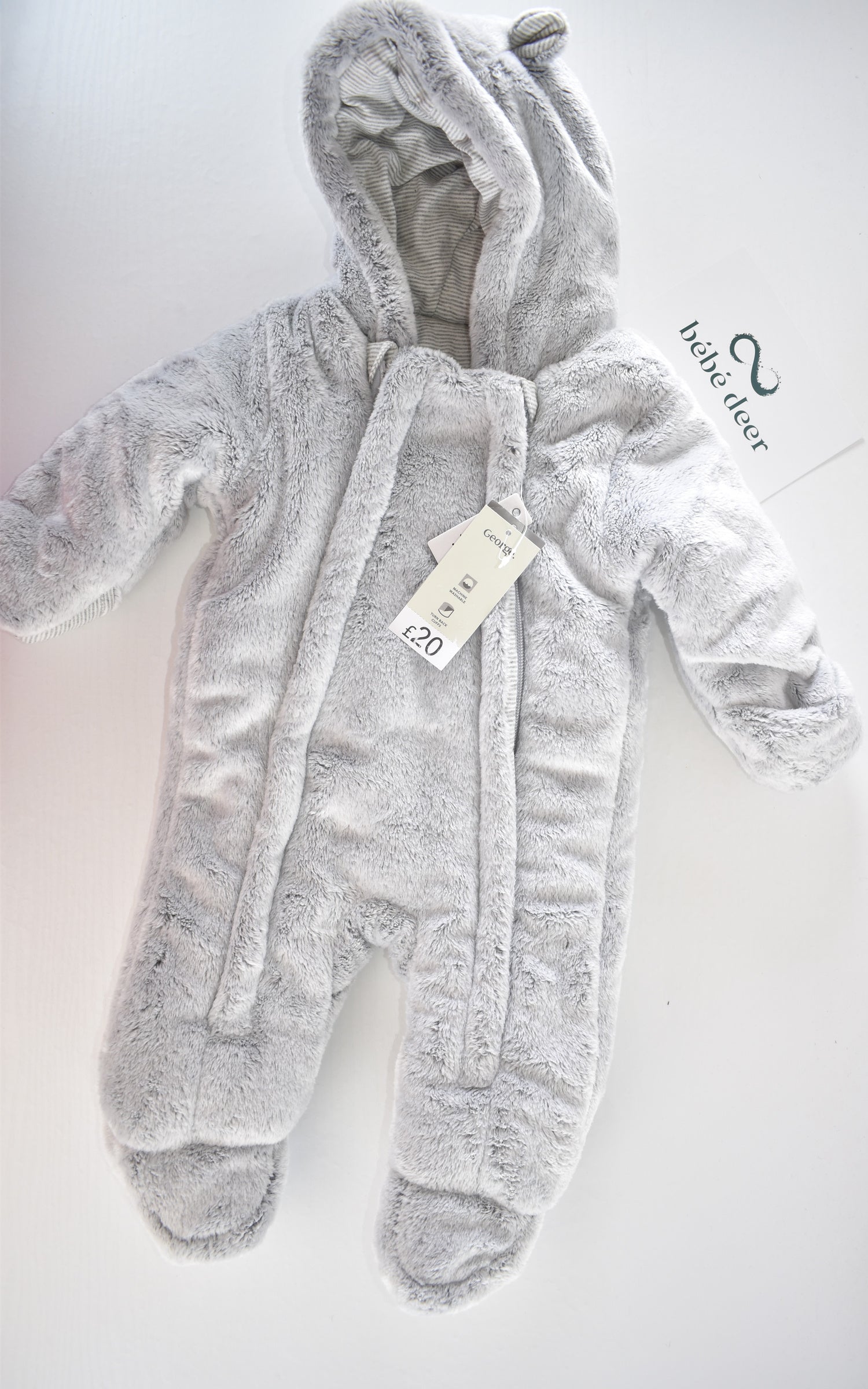 Grey pramsuit with bear ears – New with tags