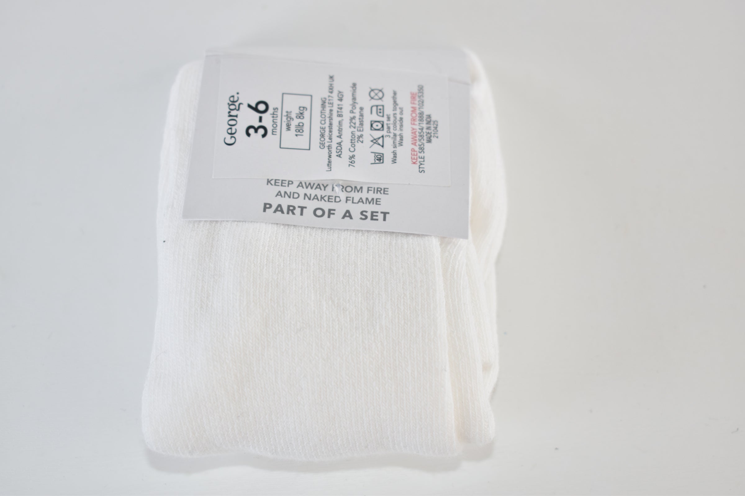 White baby tights – 3–6 months - New with tag