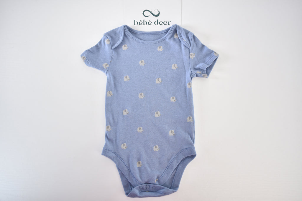 Blue elephant print cotton bodysuit