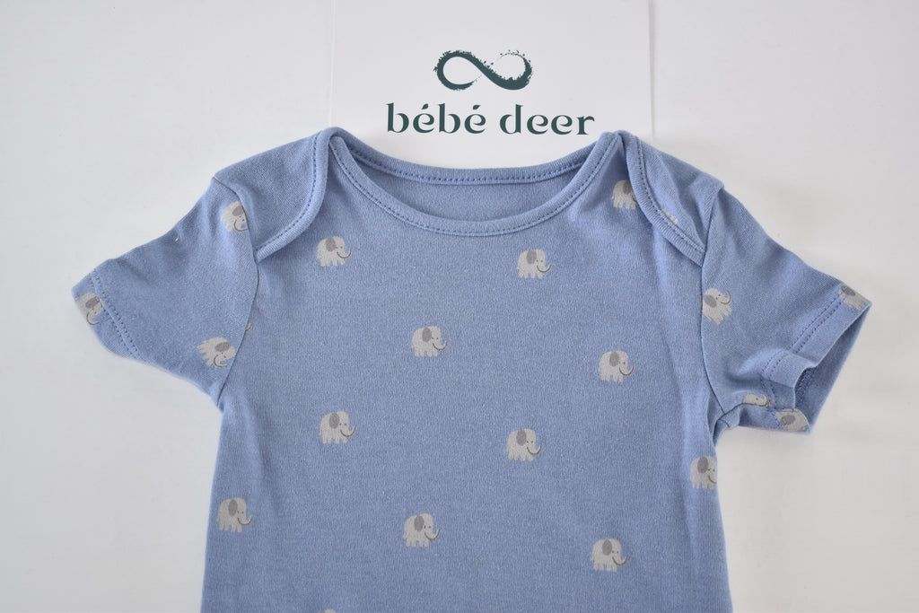Blue elephant print cotton bodysuit