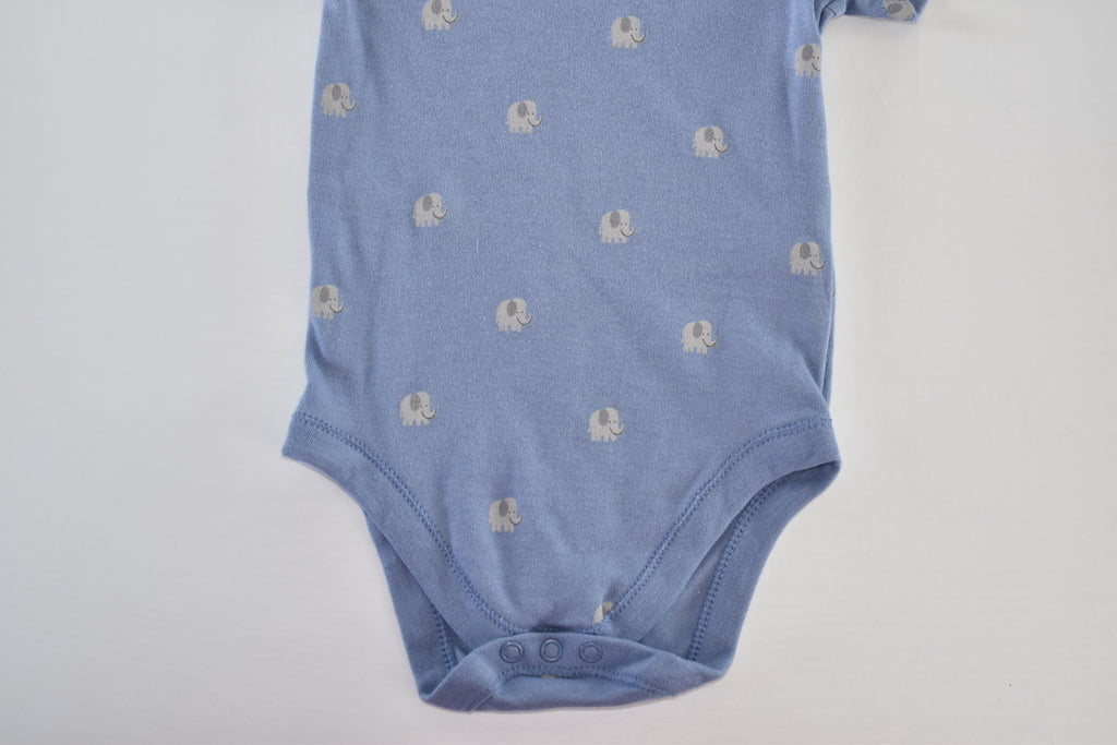 Blue elephant print cotton bodysuit