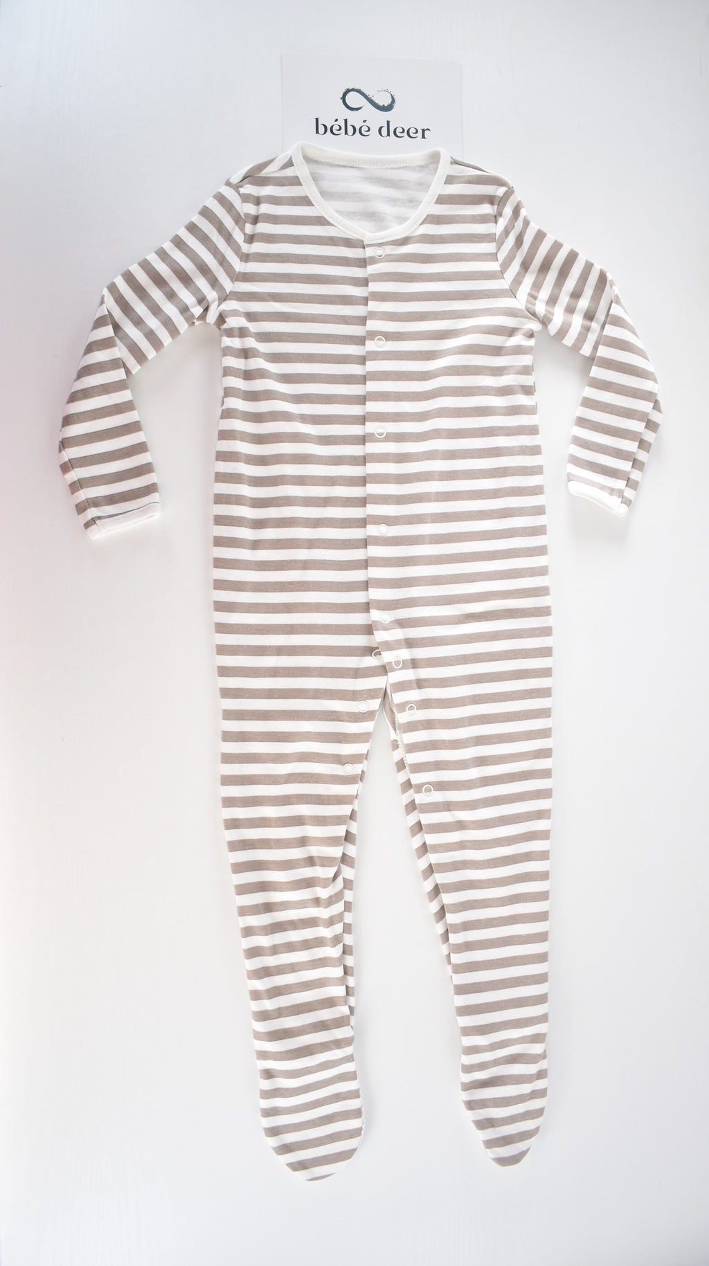 Taupe striped cotton sleepsuit