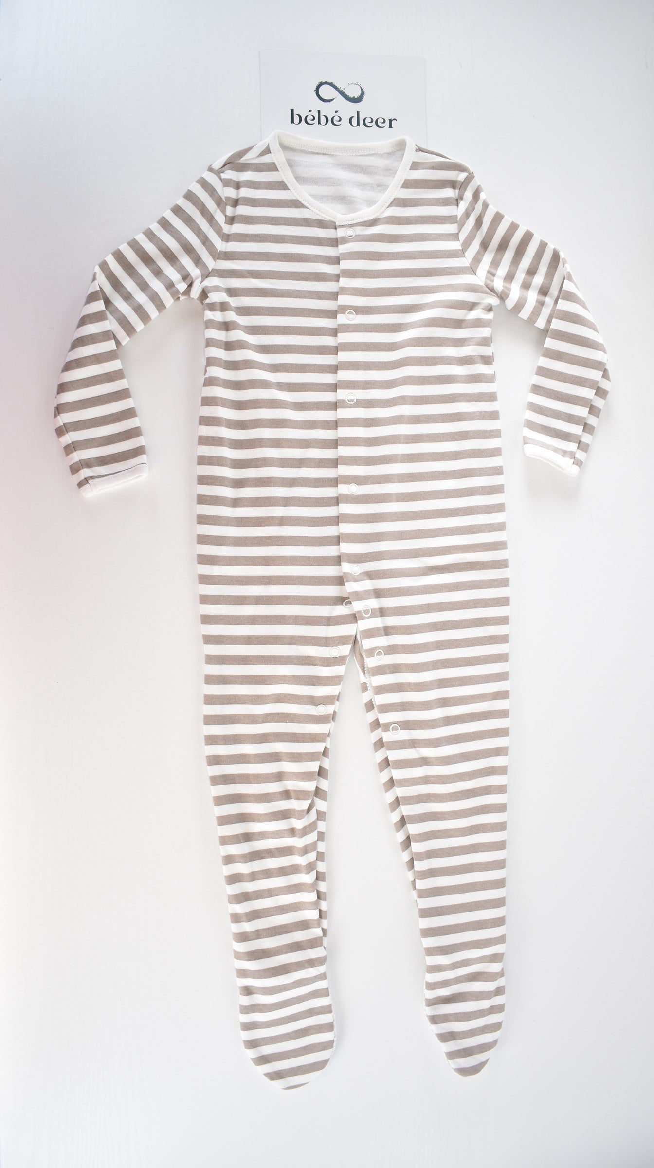 Taupe striped cotton sleepsuit