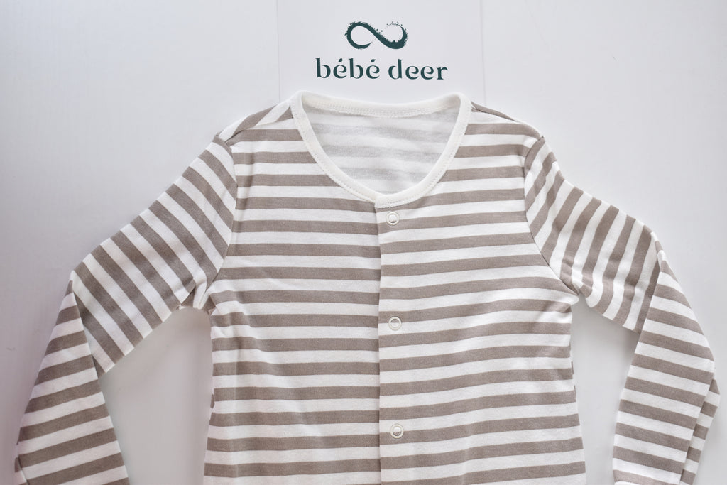 Taupe striped cotton sleepsuit