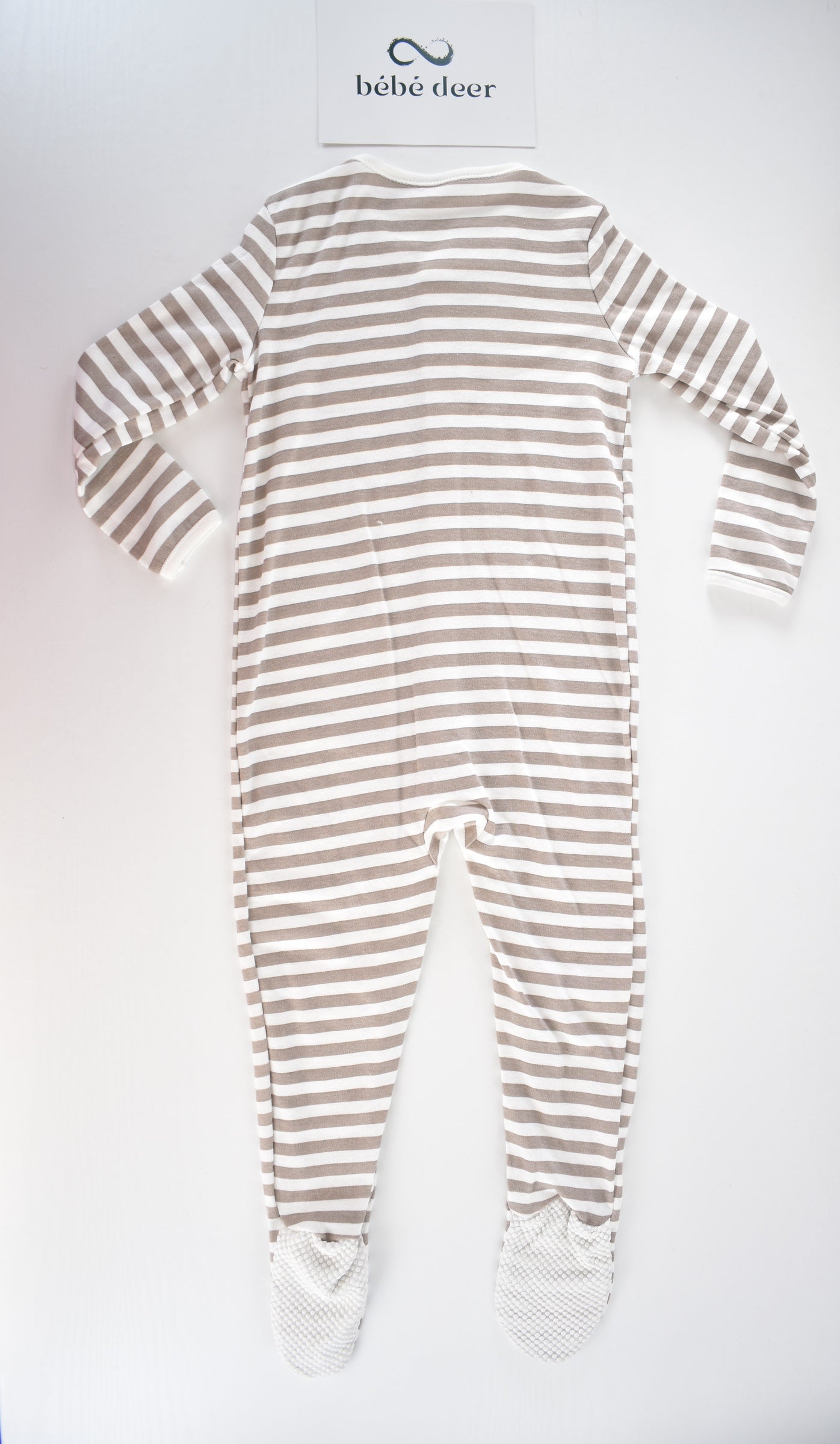 Taupe striped cotton sleepsuit