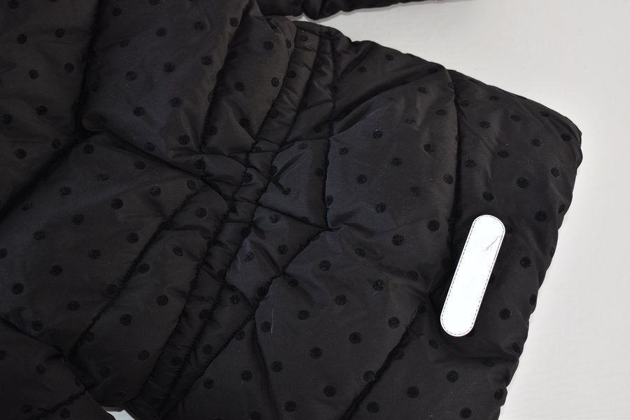 Black Polka Dot Winter Coat with Faux Fur Hood
