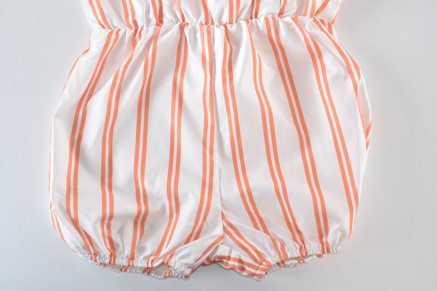 Striped flutter sleeve romper