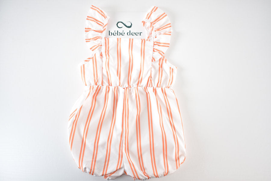 Striped flutter sleeve romper