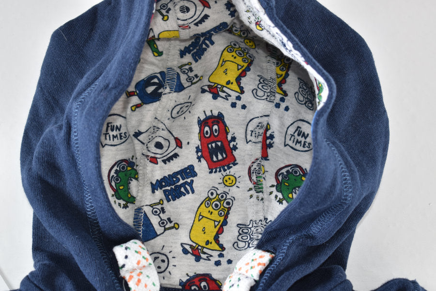 Cool dude hooded jacket with monster print hood lining