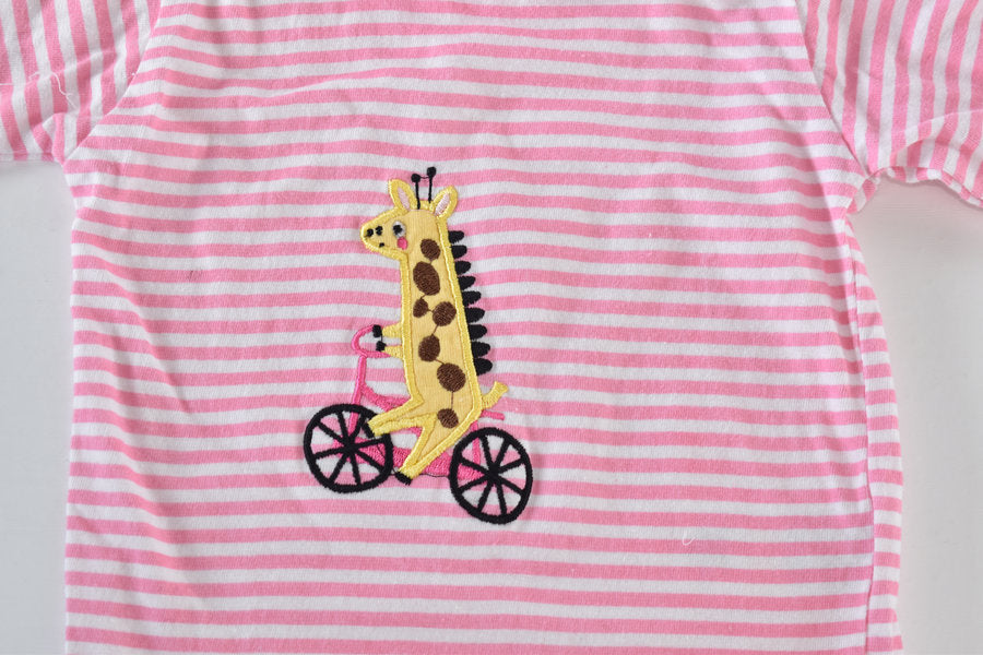 Striped top with embroidered giraffe