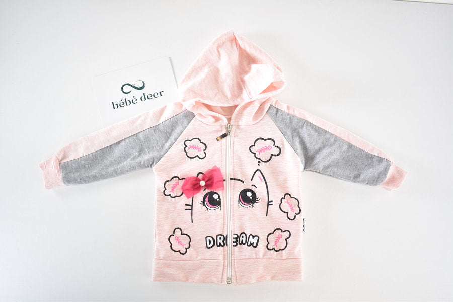 Cat print zip-up hoodie