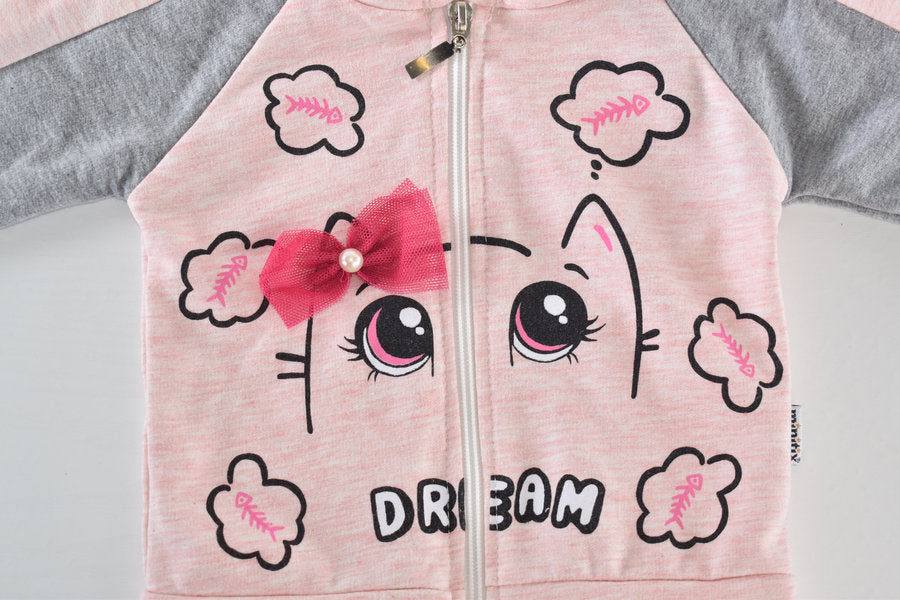 Cat print zip-up hoodie