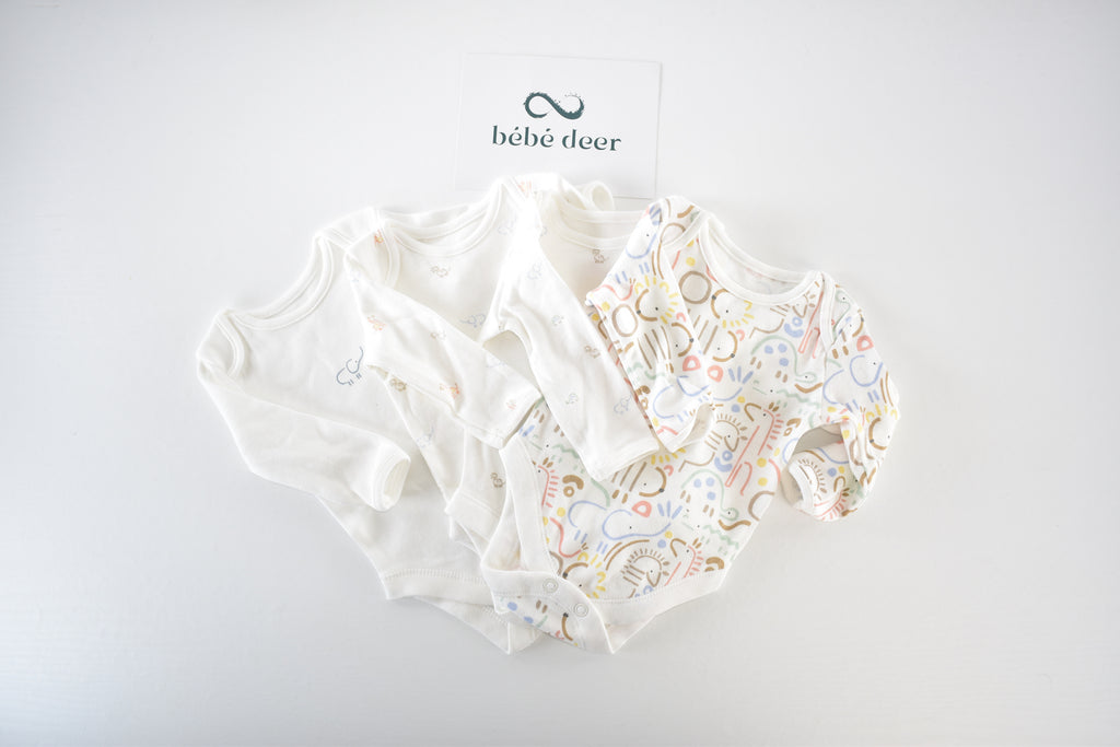 Set of 4 long sleeve bodysuits animal prints