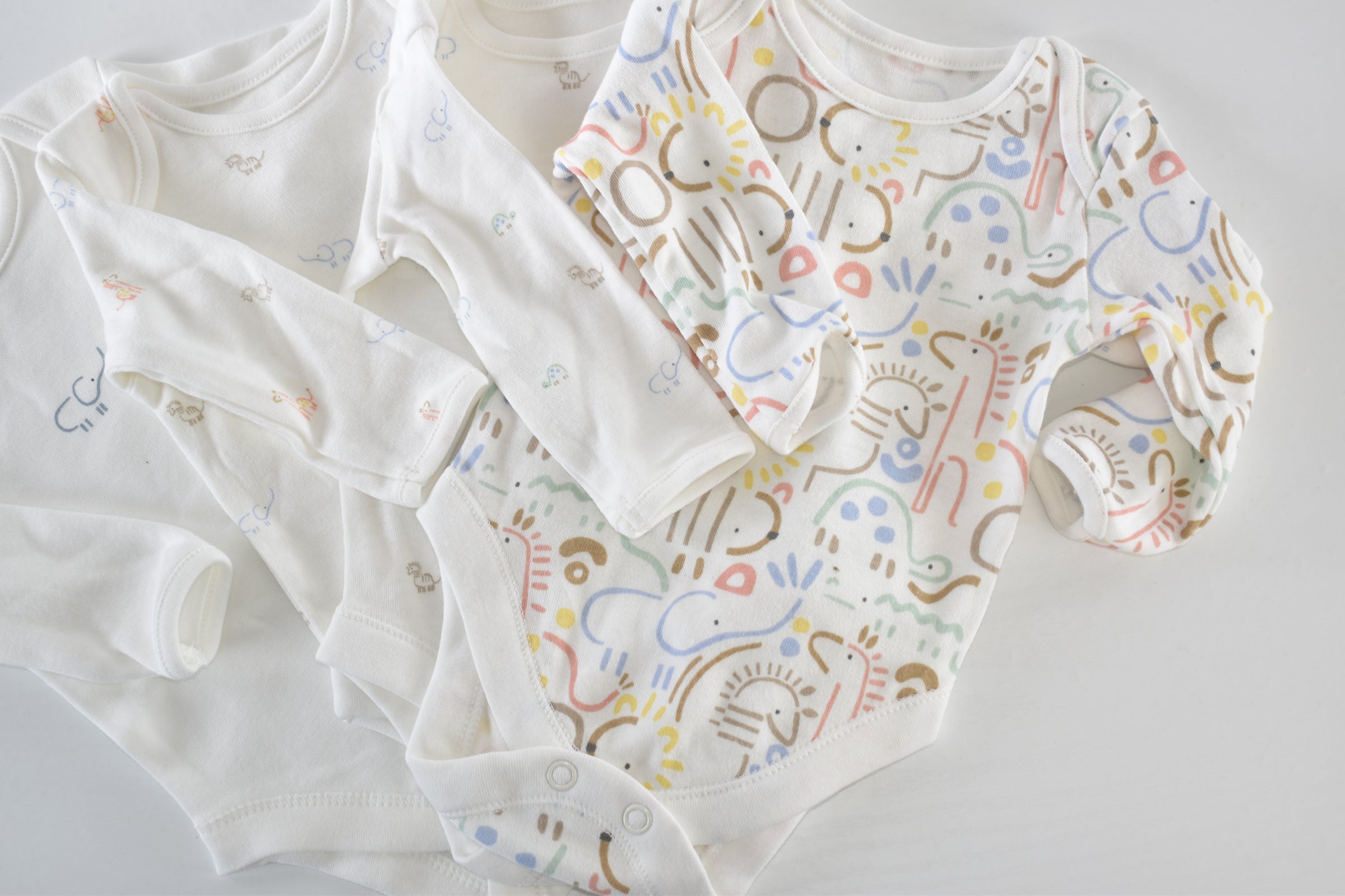 Set of 4 long sleeve bodysuits animal prints