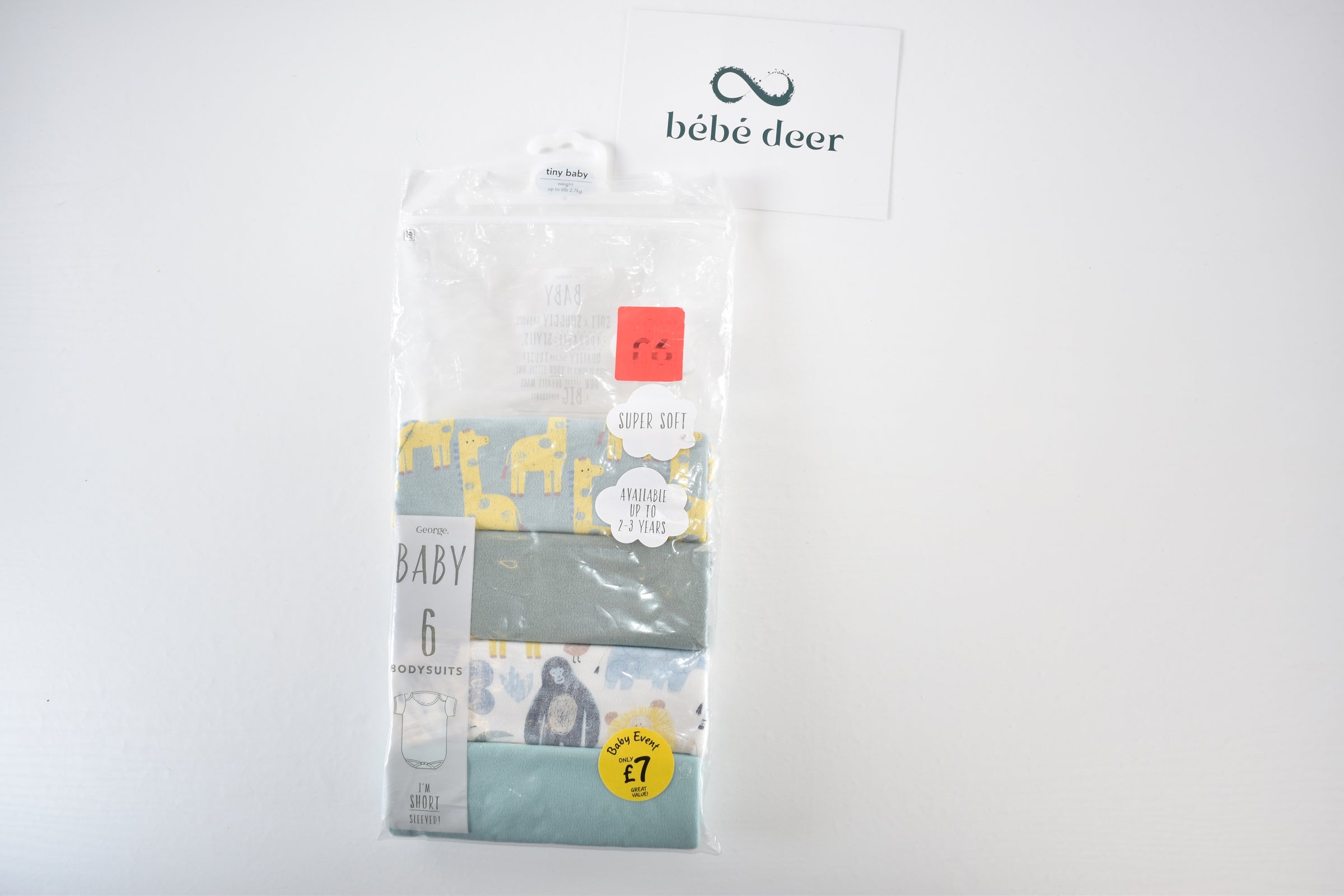 TINY BABY – Lot de 4 bodys à manches courtes (provenant d'un lot de 6) – neuf avec étiquette