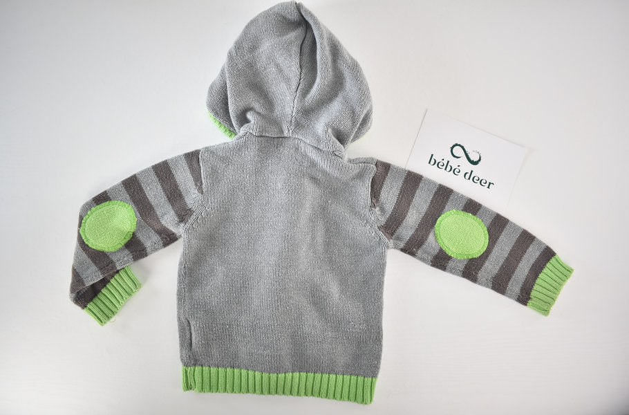 Grey “My Robot” Hooded Knit Cardigan