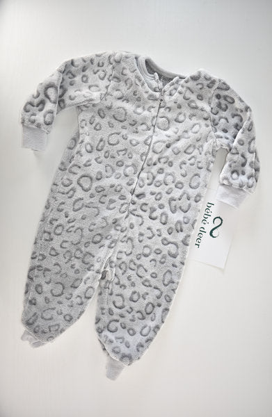 Grey Leopard Print Fleece Sleepsuit
