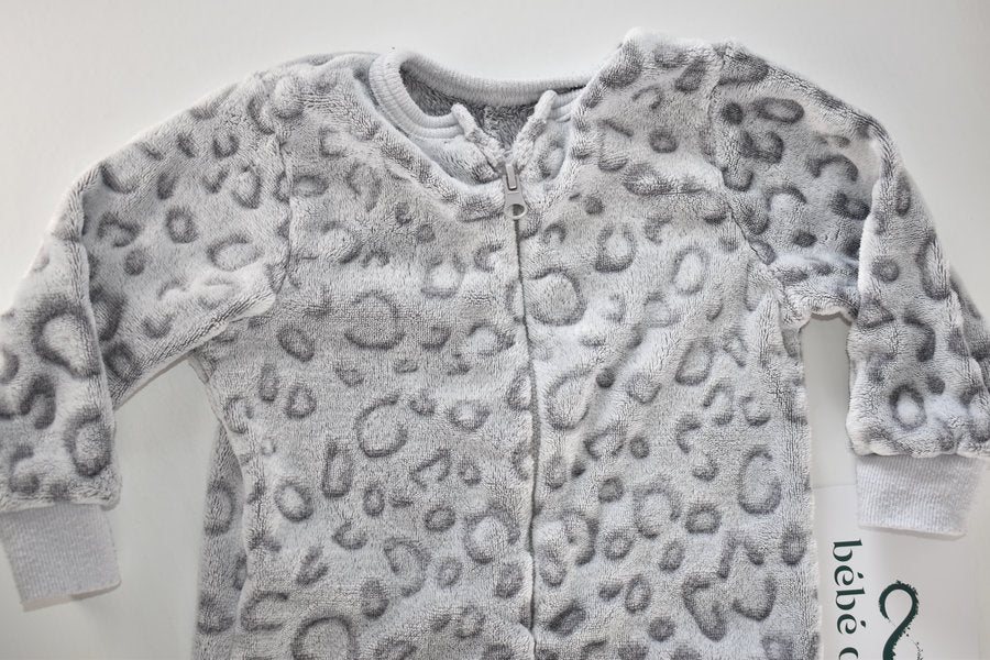 Grey Leopard Print Fleece Sleepsuit