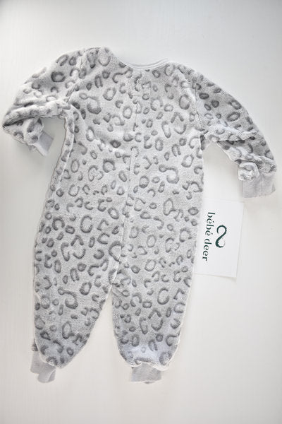 Grey Leopard Print Fleece Sleepsuit