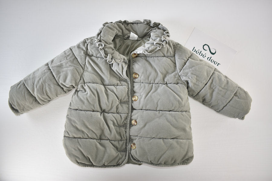 Khaki Padded Jacket with Frill Collar
