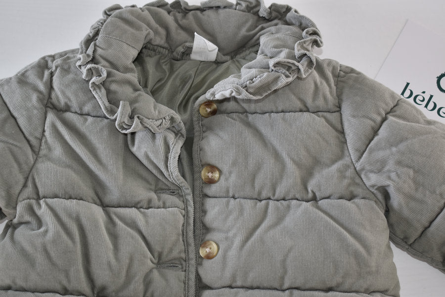 Khaki Padded Jacket with Frill Collar