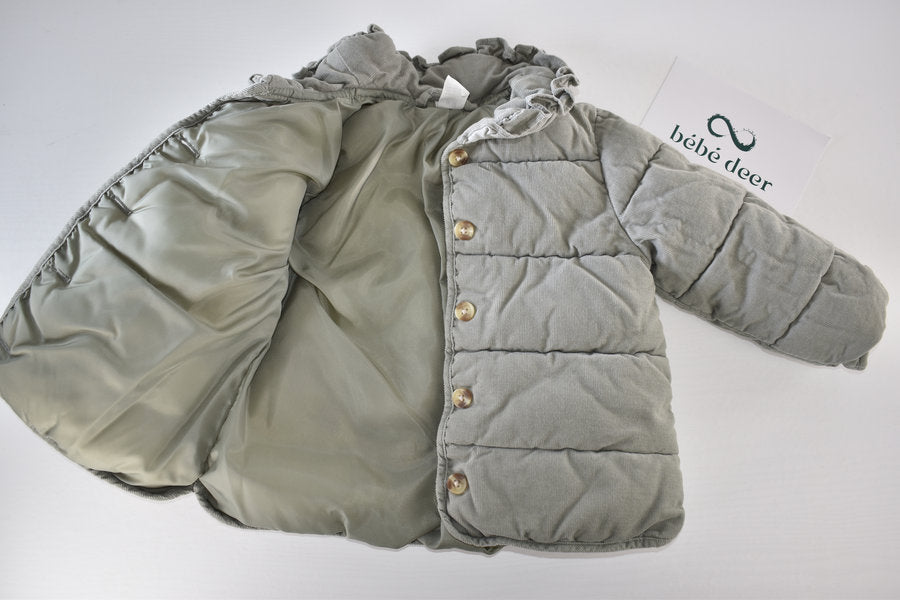 Khaki Padded Jacket with Frill Collar