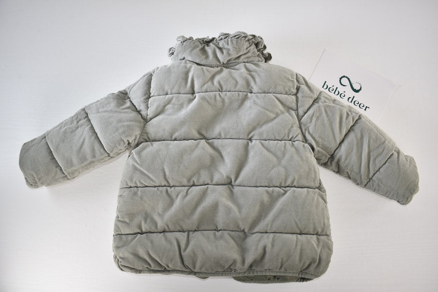 Khaki Padded Jacket with Frill Collar