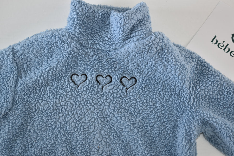 Blue Fleece Jumper with Hearts