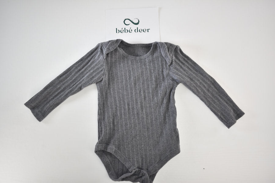 Grey Ribbed Long Sleeve Bodysuit