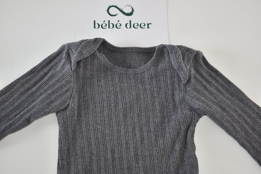 Grey Ribbed Long Sleeve Bodysuit