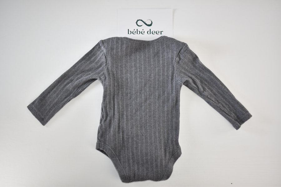 Grey Ribbed Long Sleeve Bodysuit