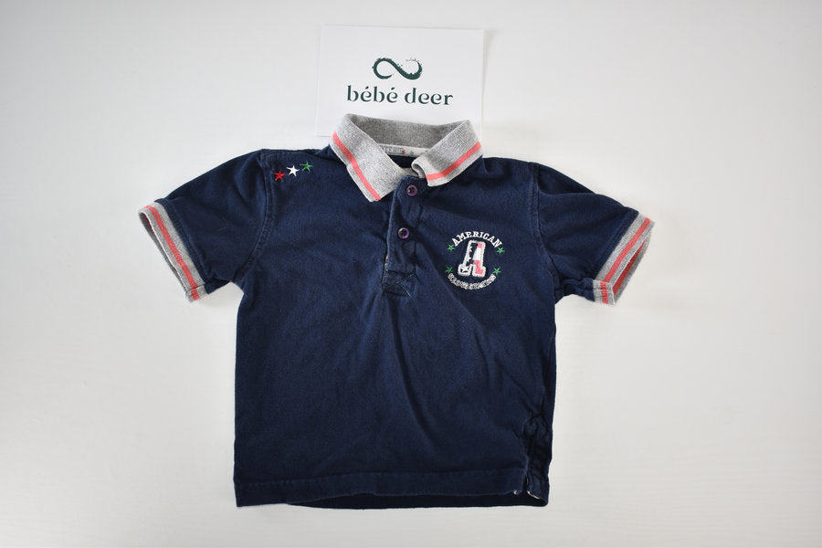 Navy Polo Shirt with Embroidered “American Bus Station”