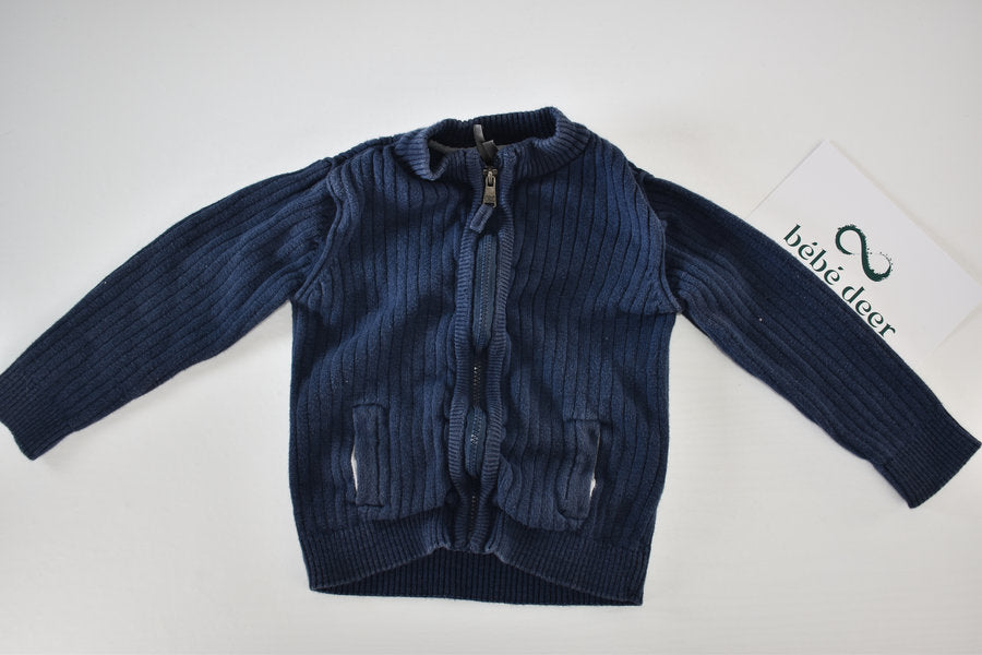 Blue Ribbed Zip Cardigan