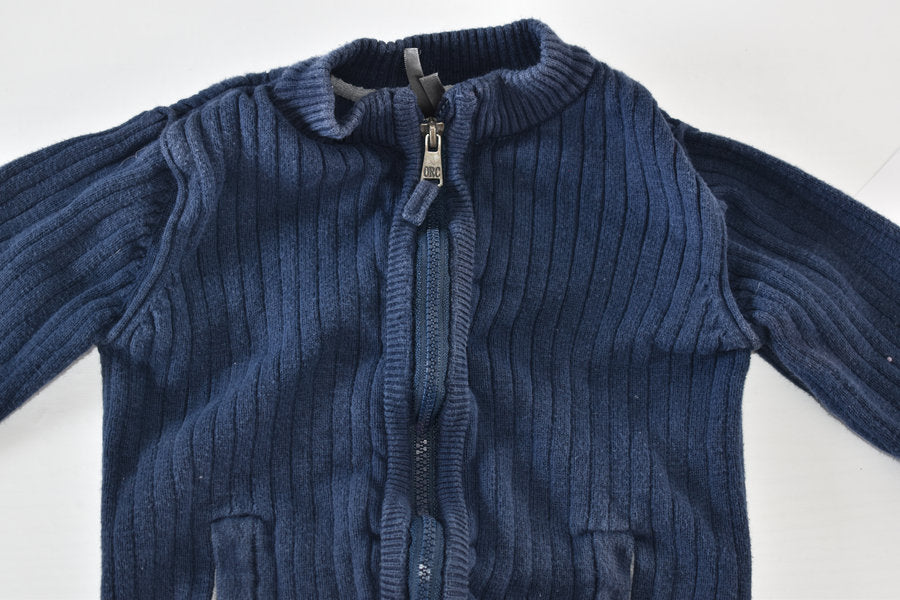 Blue Ribbed Zip Cardigan