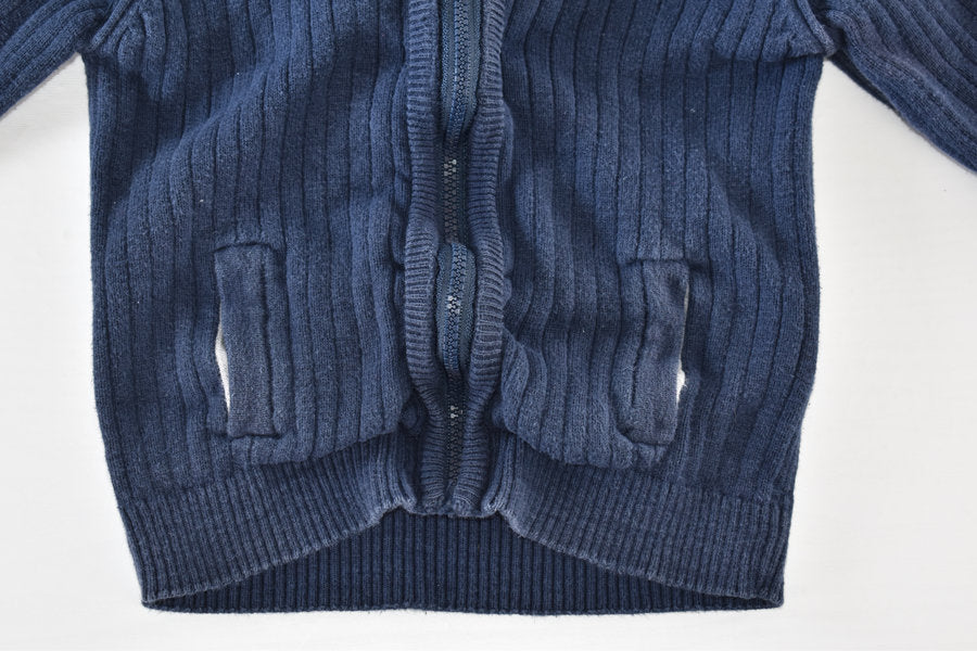 Blue Ribbed Zip Cardigan