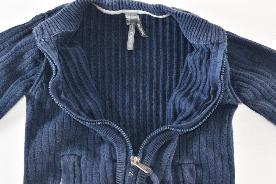 Blue Ribbed Zip Cardigan