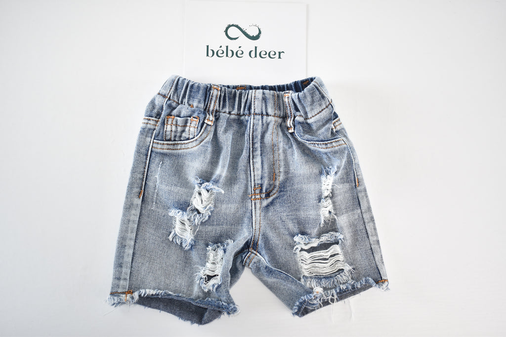 Distressed denim shorts