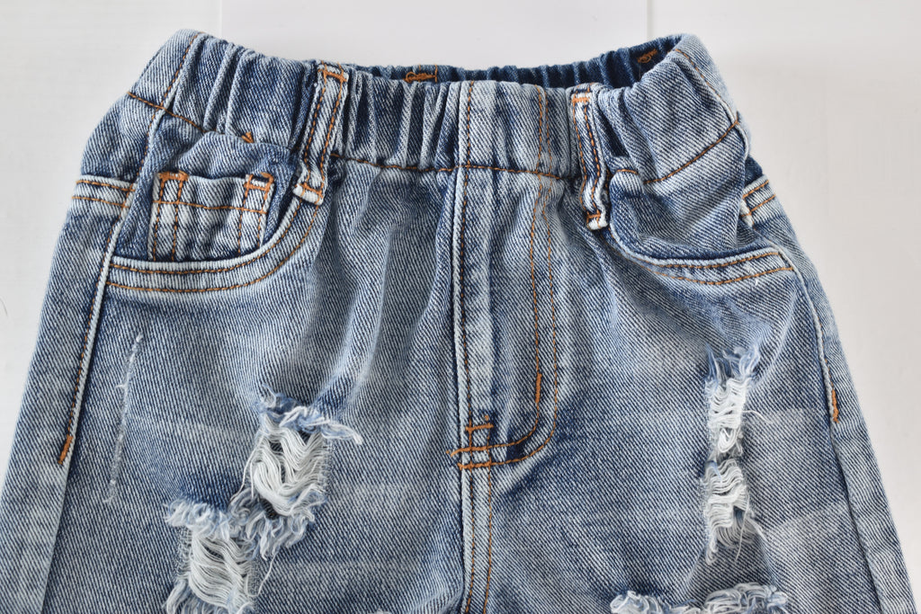 Distressed denim shorts