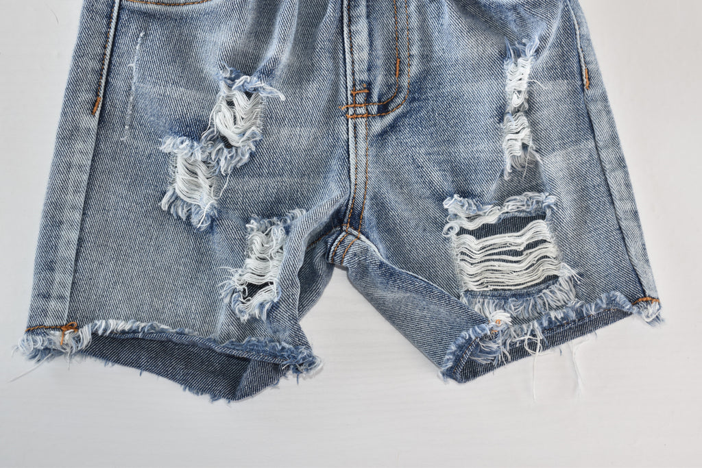 Distressed denim shorts