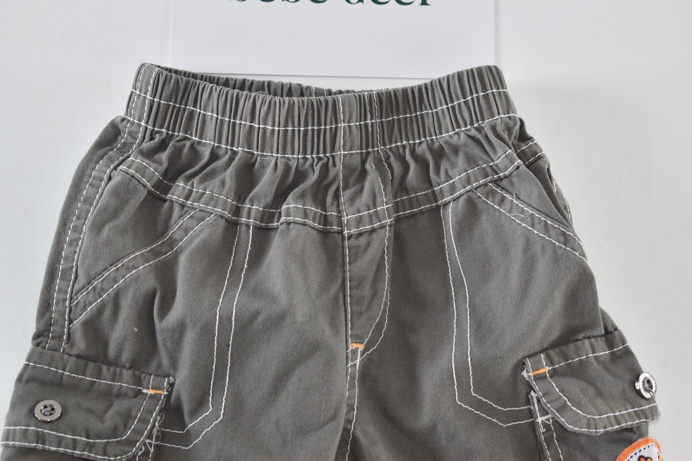 Grey cargo shorts with lizard patch