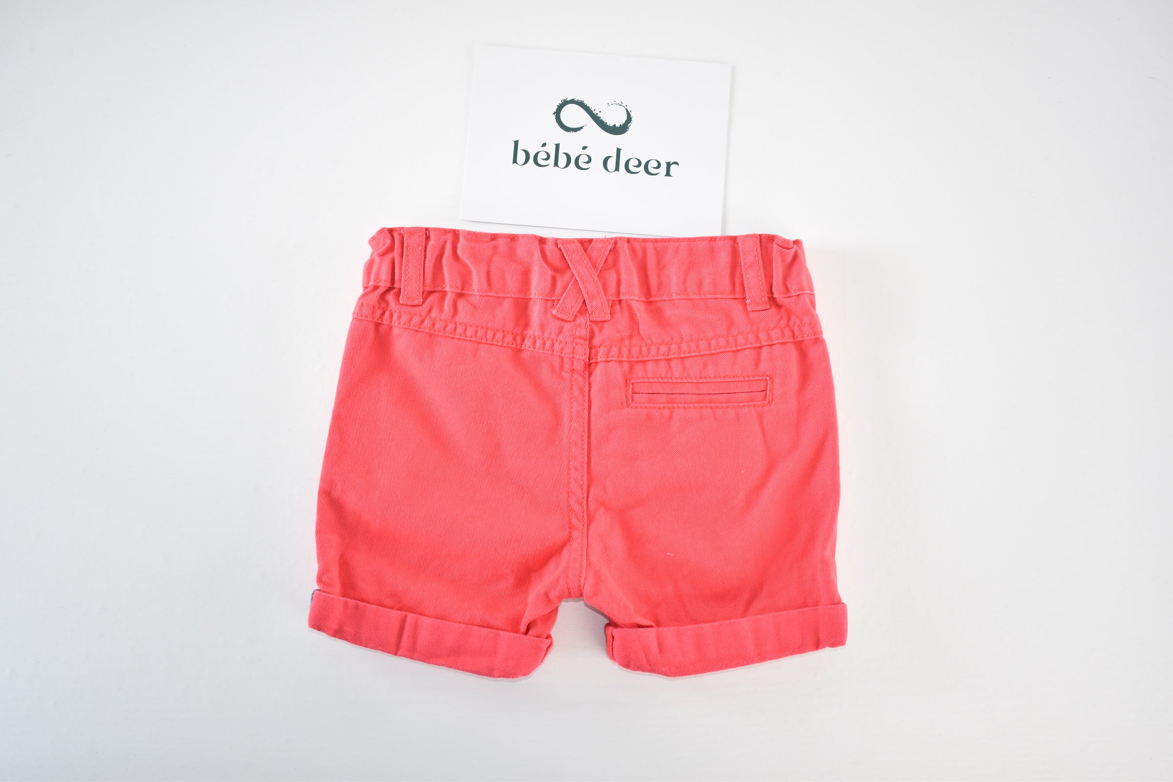 Red shorts with adjustable waistband,