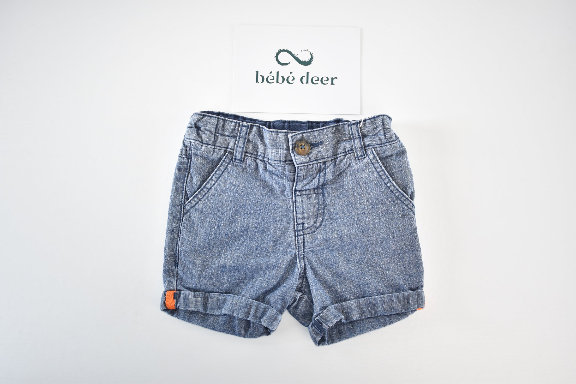 Denim-look shorts with rolled hems