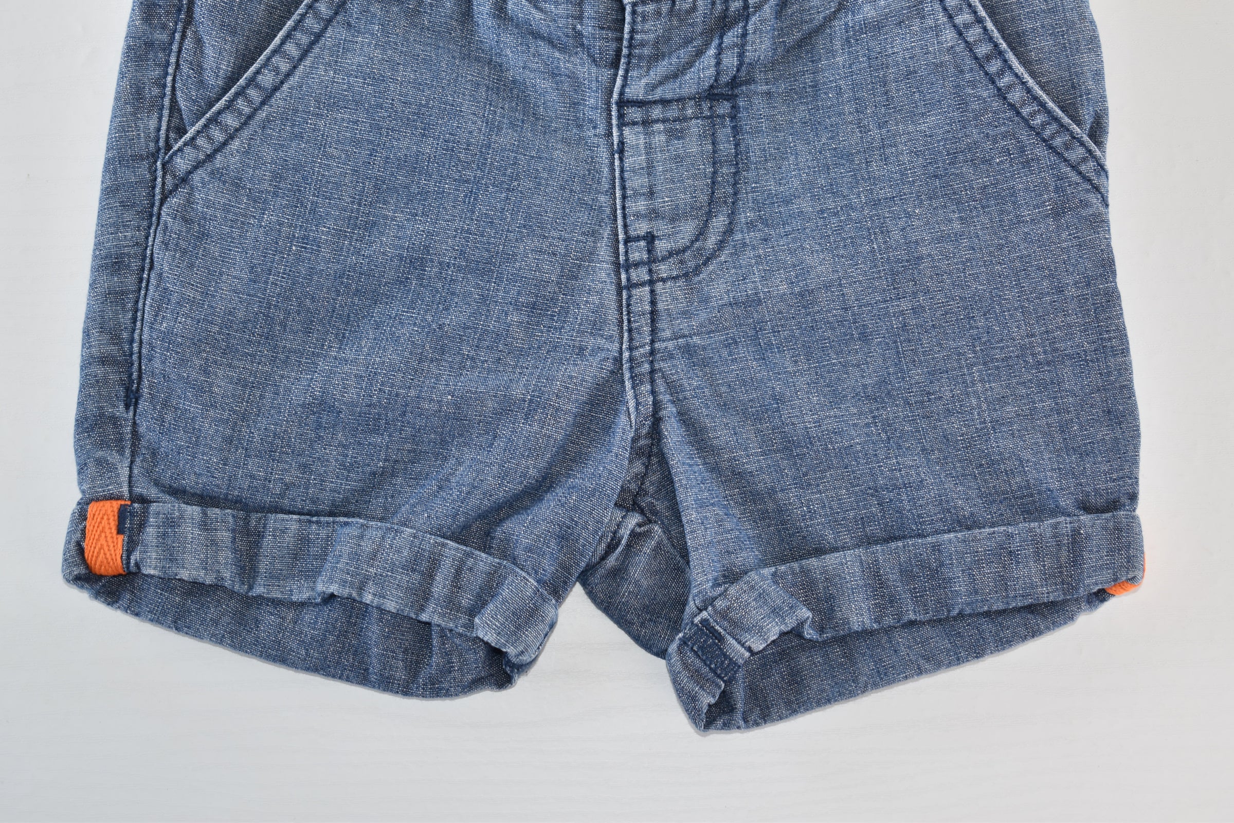 Denim-look shorts with rolled hems